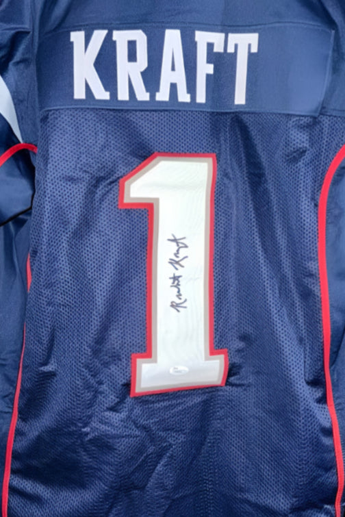 Robert Kraft Signed Custom Patriots Blue Jersey *VERY RARE* - JSA COA